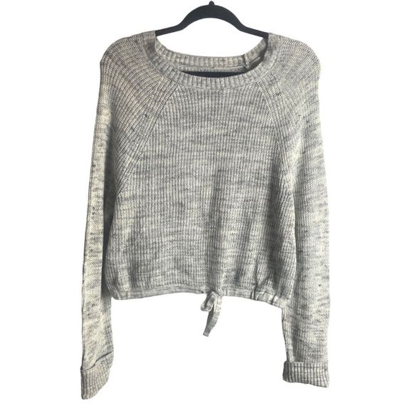American Eagle Outfitters Sweaters - American Eagle Size Medium Cropped Sweater Grey Ribbed Knit Drawstring Waist
